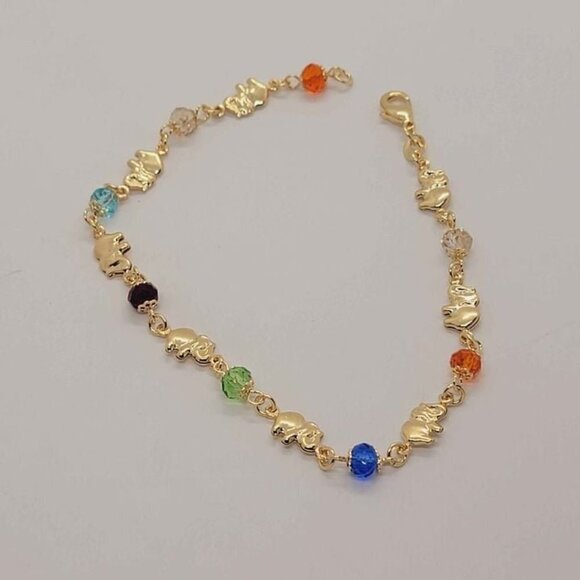 Brand  New Brazilian 18k Gold Filled Elephant beaded Colors Anklet - Picture 2 of 3